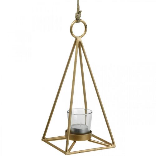 Tealight holder hanging gold metal decoration lantern 12.5×12.5×28cm