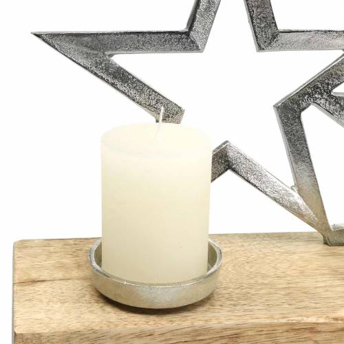 Floristik24 Candlestick star silhouette on wooden base silver, natural metal, mango wood 35cm × 14cm