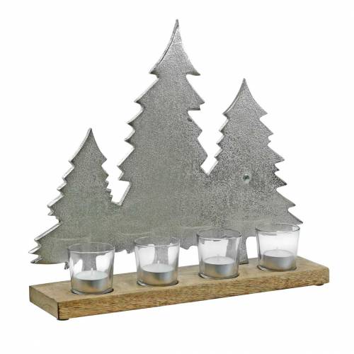Tealight holder Tannen Mango, metal silver 38 × 34cm 4 tealight glasses