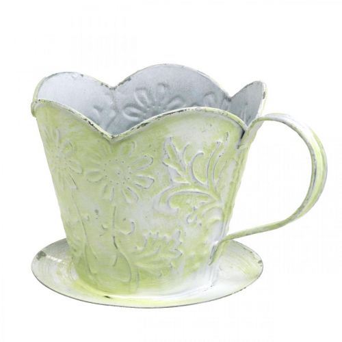 Floristik24 Planter, decorative coffee filter holder, metal cup for planting, floral decoration green, white Shabby Chic H11cm Ø11cm