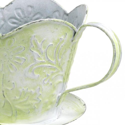 Product Planter, decorative coffee filter holder, metal cup for planting, floral decoration green, white Shabby Chic H11cm Ø11cm