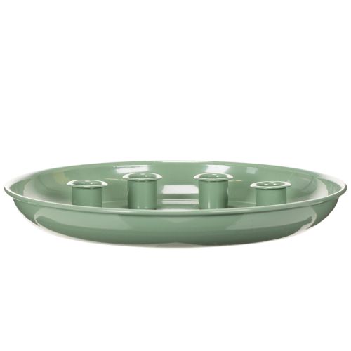 **Green Metal Advent Wreath Plate with Four Candle Holders 24 cm**

```html
<h2>Green Metal Advent Wreath Plate for Seasonal Candle Displays</h2>

<p>
This green metal advent wreath plate features four integrated candle holders, perfect for taper candles  | Floristik24.co.uk