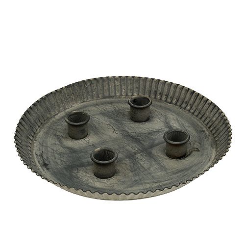 Floristik24 Plate with 4 candlesticks Ø25cm H3cm Grey