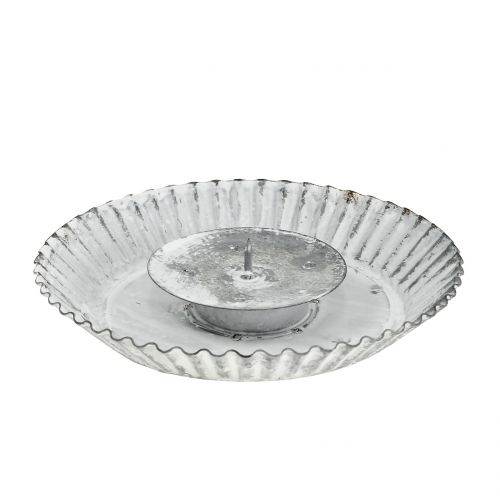Floristik24 Plate with Candlestick Gray-White Ø15cm H3,5cm