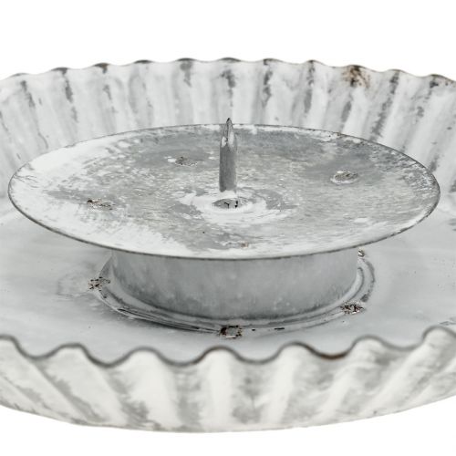 Floristik24 Plate with Candlestick Gray-White Ø15cm H3,5cm