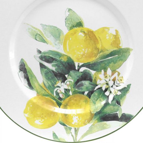 Decorative plate, Mediterranean, metal plate with lemon branch Ø34cm