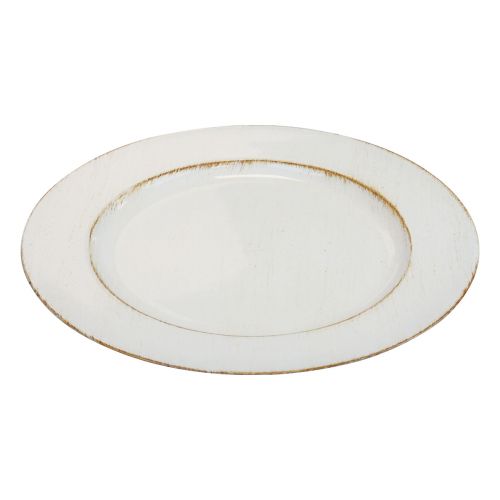 Decorative plate round plastic retro white brown gloss Ø30cm