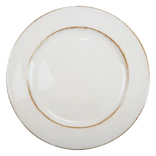 Floristik24 Decorative plate round plastic retro white brown gloss Ø30cm