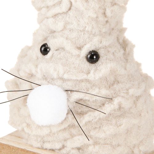 Product Decorative Easter bunny made of plush – fluffy Easter decoration in beige &amp; white on wooden base H18cm 2 pcs