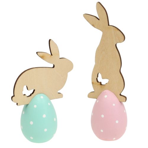 Product Table decoration Easter egg with rabbit 9cm - 12cm 2pcs