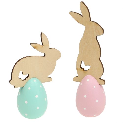 Table decoration Easter egg with rabbit 9cm - 12cm 2pcs