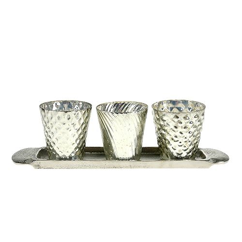 Floristik24 Table top plate with 3 tealight glasses silver Ø7cm H8cm