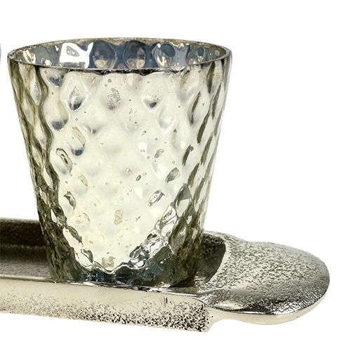Product Table top plate with 3 tealight glasses silver Ø7cm H8cm