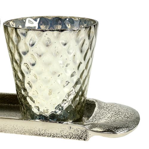Floristik24 Table top plate with 3 tealight glasses silver Ø7cm H8cm