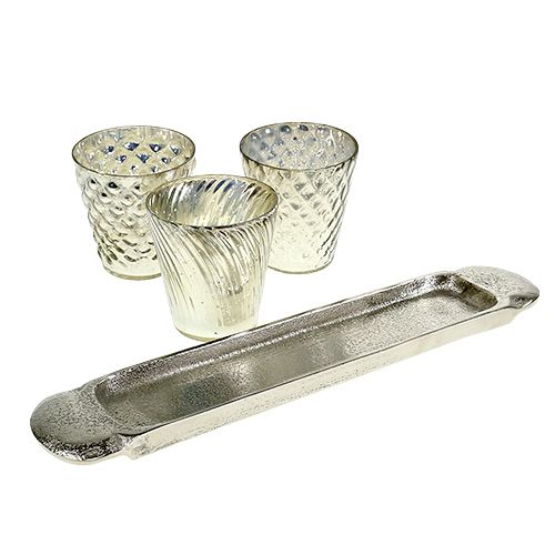 Floristik24 Table top plate with 3 tealight glasses silver Ø7cm H8cm