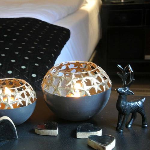 Floristik24 Table decoration Christmas vessel with stars black, golden Ø14cm H10.5cm