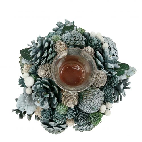 Floristik24 Table decoration wreath of cones with tealight green Ø20cm
