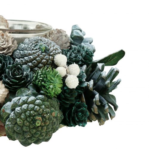 Floristik24 Table decoration wreath of cones with tealight green Ø20cm