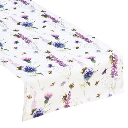 Table runner summer table ribbon bumblebees white 40x150cm