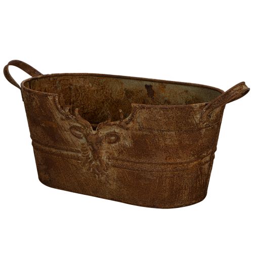 Oval Metal Bowl with Handles and Deer Motif, Rust Look, 36cm buy online | Floristik24.co.uk
