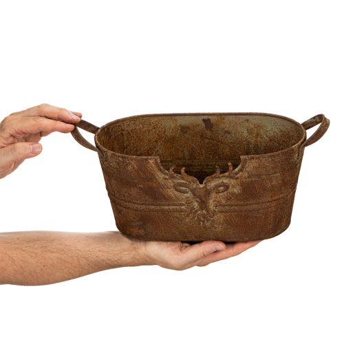 Oval Metal Bowl with Handles and Deer Motif, Rust Look, 36cm | Floristik24.co.uk