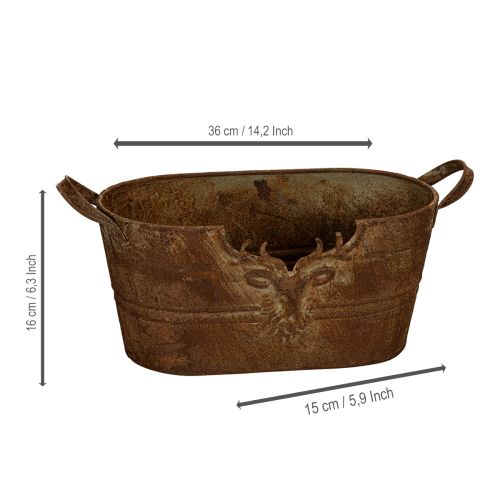Oval Metal Bowl with Handles and Deer Motif, Rust Look, 36cm | Floristik24.co.uk