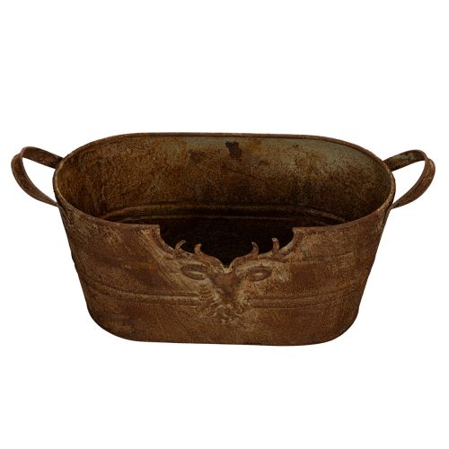 Oval Metal Bowl with Handles and Deer Motif, Rust Look, 36cm | Floristik24.co.uk