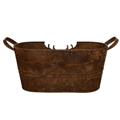 Oval Metal Bowl with Handles and Deer Motif, Rust Look, 36cm | Floristik24.co.uk