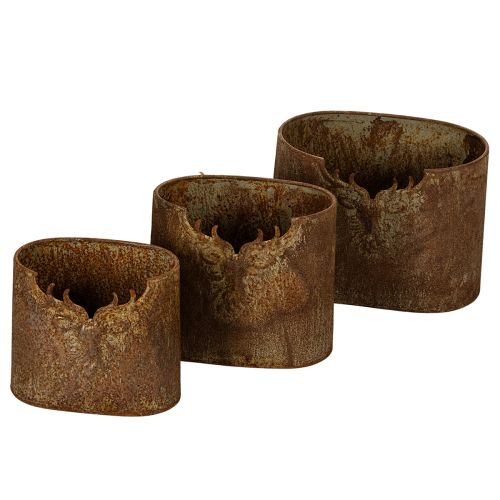 Oval Metal Planter Set with Rustic Rust Finish and Deer Motifs – 3-Piece, 24cm buy online | Floristik24.co.uk