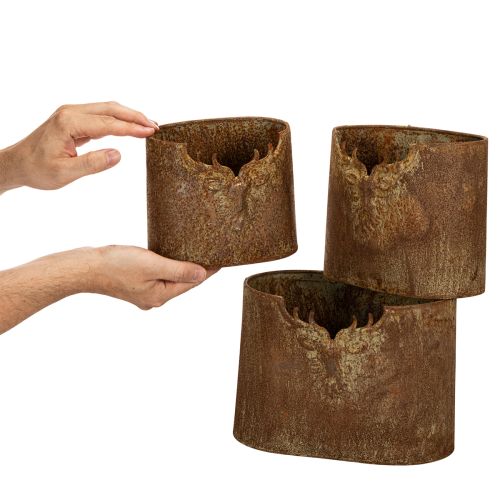 Oval Metal Planter Set with Rustic Rust Finish and Deer Motifs – 3-Piece, 24cm | Floristik24.co.uk