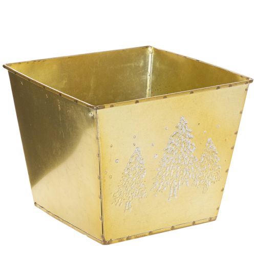 Metal Planter with Glittering Christmas Tree Design, 18cm, Gold