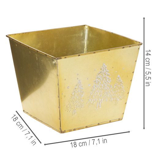 Metal Planter with Glittering Christmas Tree Design, 18cm, Gold | Floristik24.co.uk