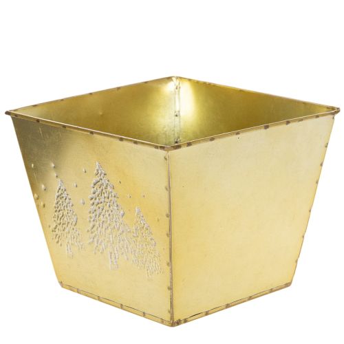 Metal Planter with Glittering Christmas Tree Design, 18cm, Gold | Floristik24.co.uk