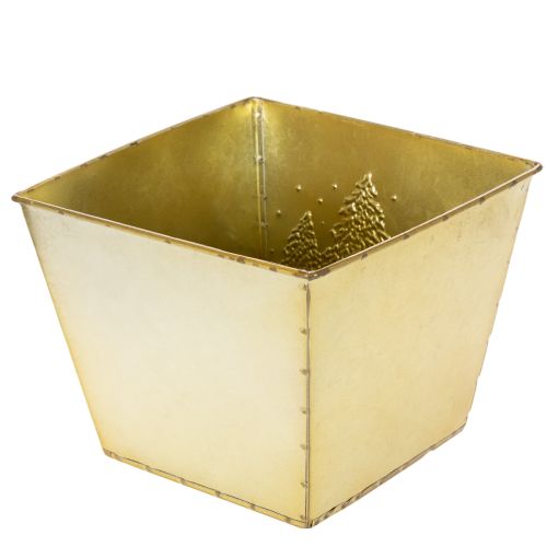 Metal Planter with Glittering Christmas Tree Design, 18cm, Gold | Floristik24.co.uk