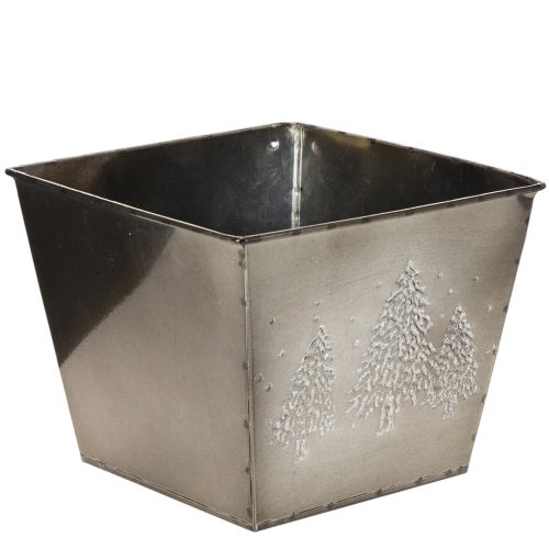 Square Metal Planter with Embossed Pine Tree Design, 18cm