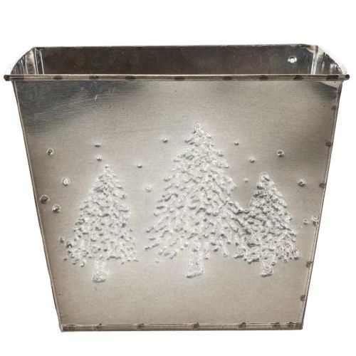 Square Metal Planter with Embossed Pine Tree Design, 18cm | Floristik24.co.uk