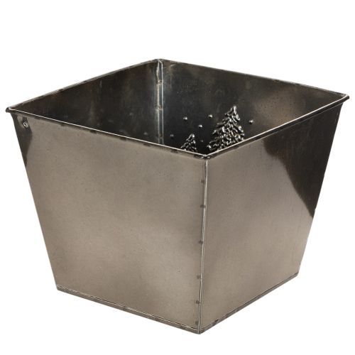 Square Metal Planter with Embossed Pine Tree Design, 18cm | Floristik24.co.uk