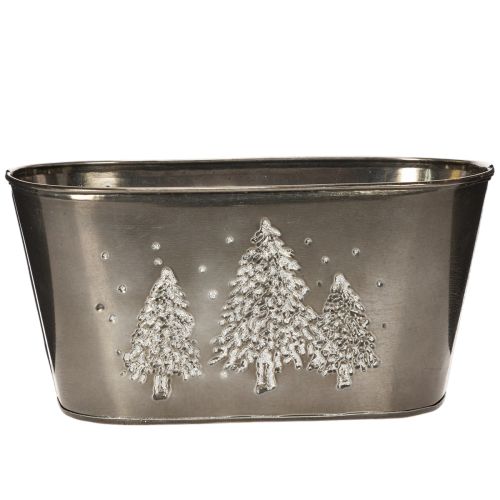 Oval Zinc Planter with Embossed Christmas Tree Design, 25cm, Silver