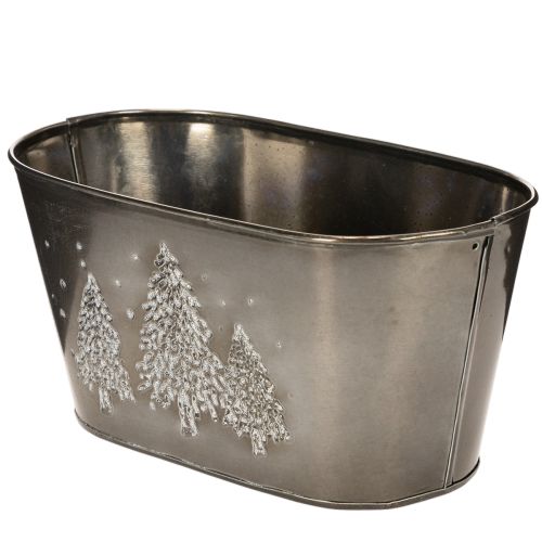 Oval Zinc Planter with Embossed Christmas Tree Design, 25cm, Silver | Floristik24.co.uk