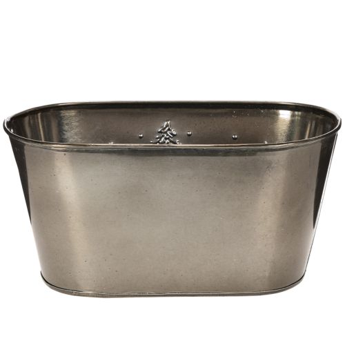 Oval Zinc Planter with Embossed Christmas Tree Design, 25cm, Silver | Floristik24.co.uk