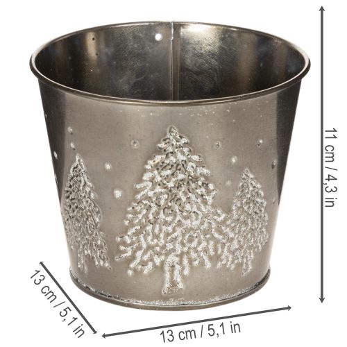 Metal Planter with Glitter Tree Motif, 13cm, Silver | Floristik24.co.uk
