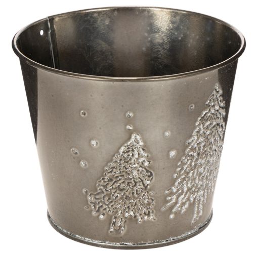 Metal Planter with Glitter Tree Motif, 13cm, Silver | Floristik24.co.uk