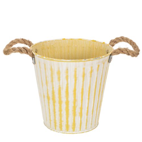 Floristik24 Metal pot, spring decoration, planter with handles, yellow, shabby chic, Ø18cm, H17.5cm