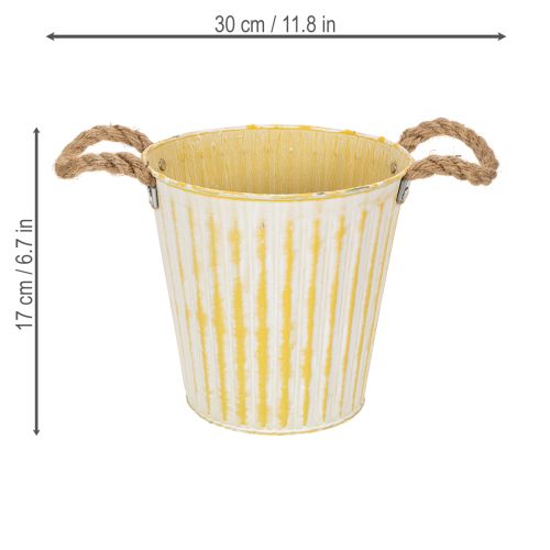Product Metal pot, spring decoration, planter with handles, yellow, shabby chic, Ø18cm, H17.5cm