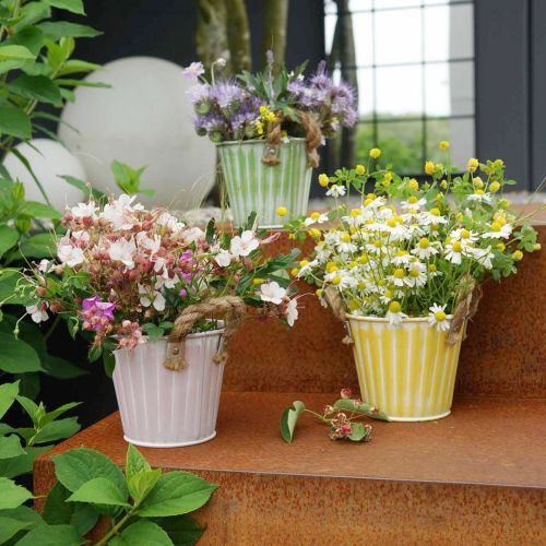 Product Metal pot, spring decoration, planter with handles, yellow, shabby chic, Ø18cm, H17.5cm
