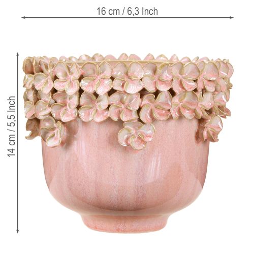 Product Flowerpot Ceramic Pink – Elegant plant pot with flower decoration Ø16cm