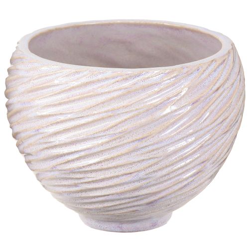 Product Ceramic Plant Bowl Cream-Pink – Modern Decorative Planter with Groove Pattern Ø15cm 2pcs