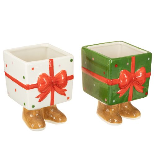 Ceramic planter Christmas gift with feet H11.5cm 2 pcs