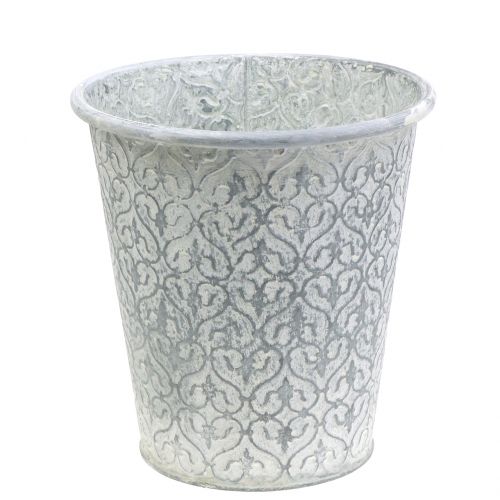 Floristik24 Zinc pot with decor crème washed Ø19cm H20cm