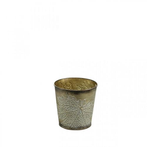Product Planter for autumn, metal pot with leaf decoration, golden planter Ø10cm H10cm